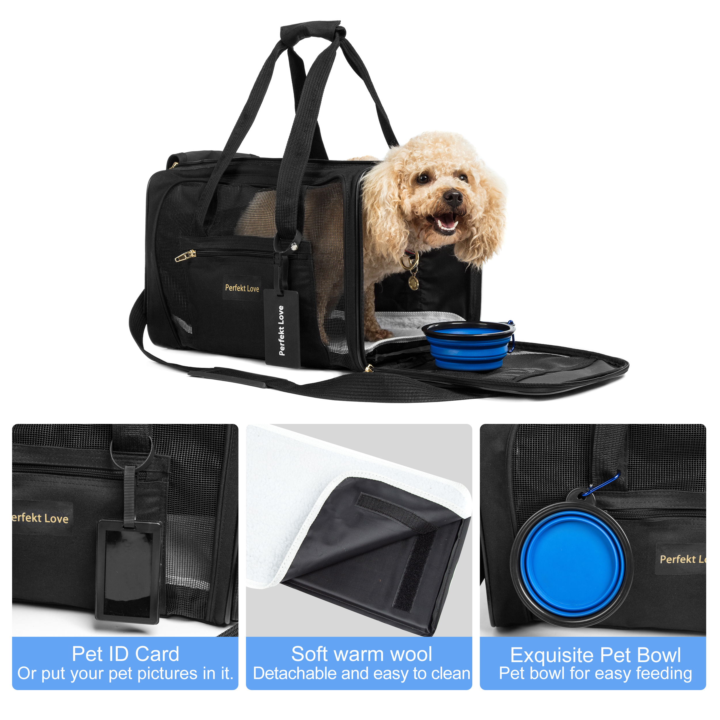 Portable Cat Carrier Folding Dog Soft Sided Travel Carrier Bag with Pet Pad Pet Carrier Airline Approved for Small Cats