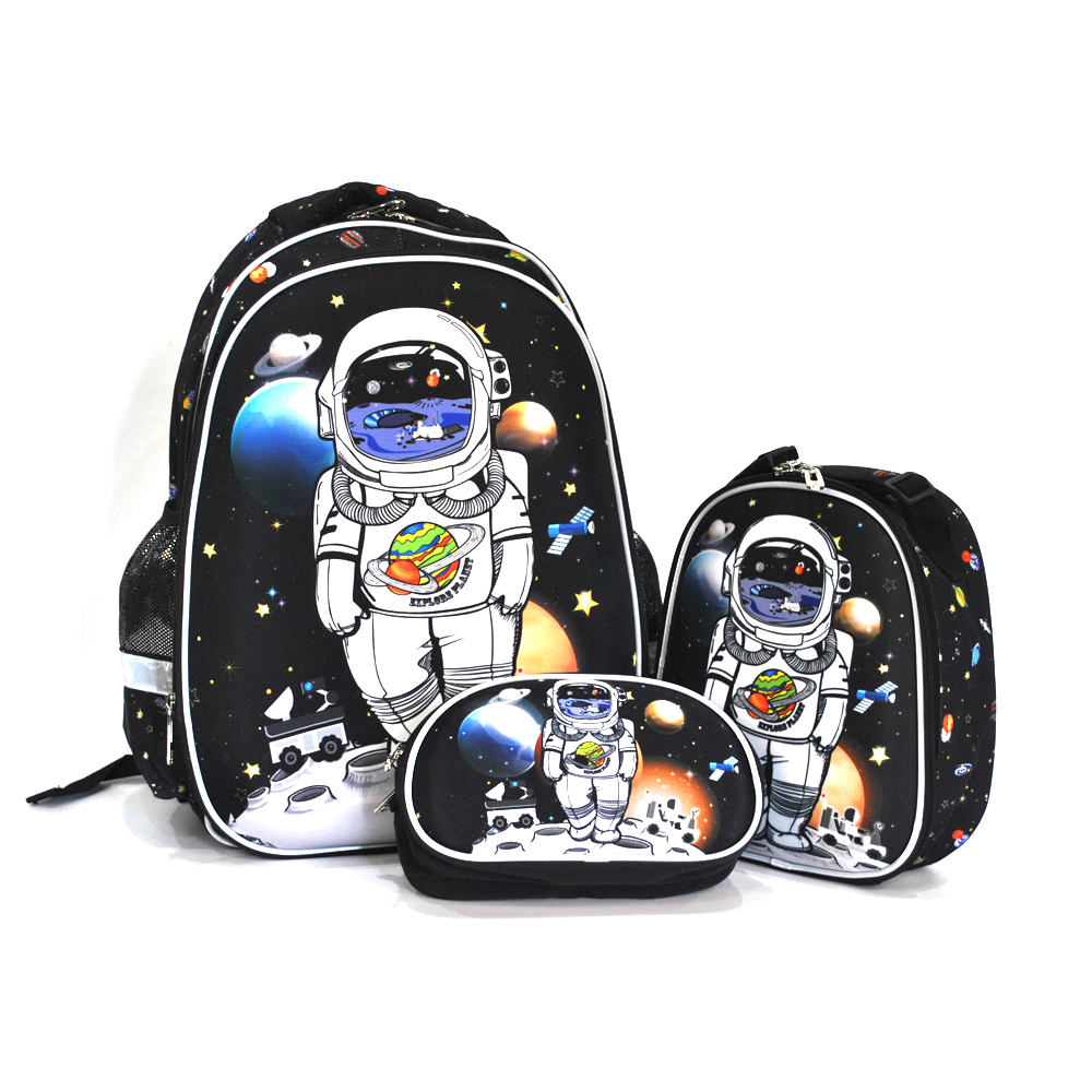 Astronauts Kid School Backpack 3 Sets Backpack for Student with Lunch Box and Pencil Case Polyester Cartoon